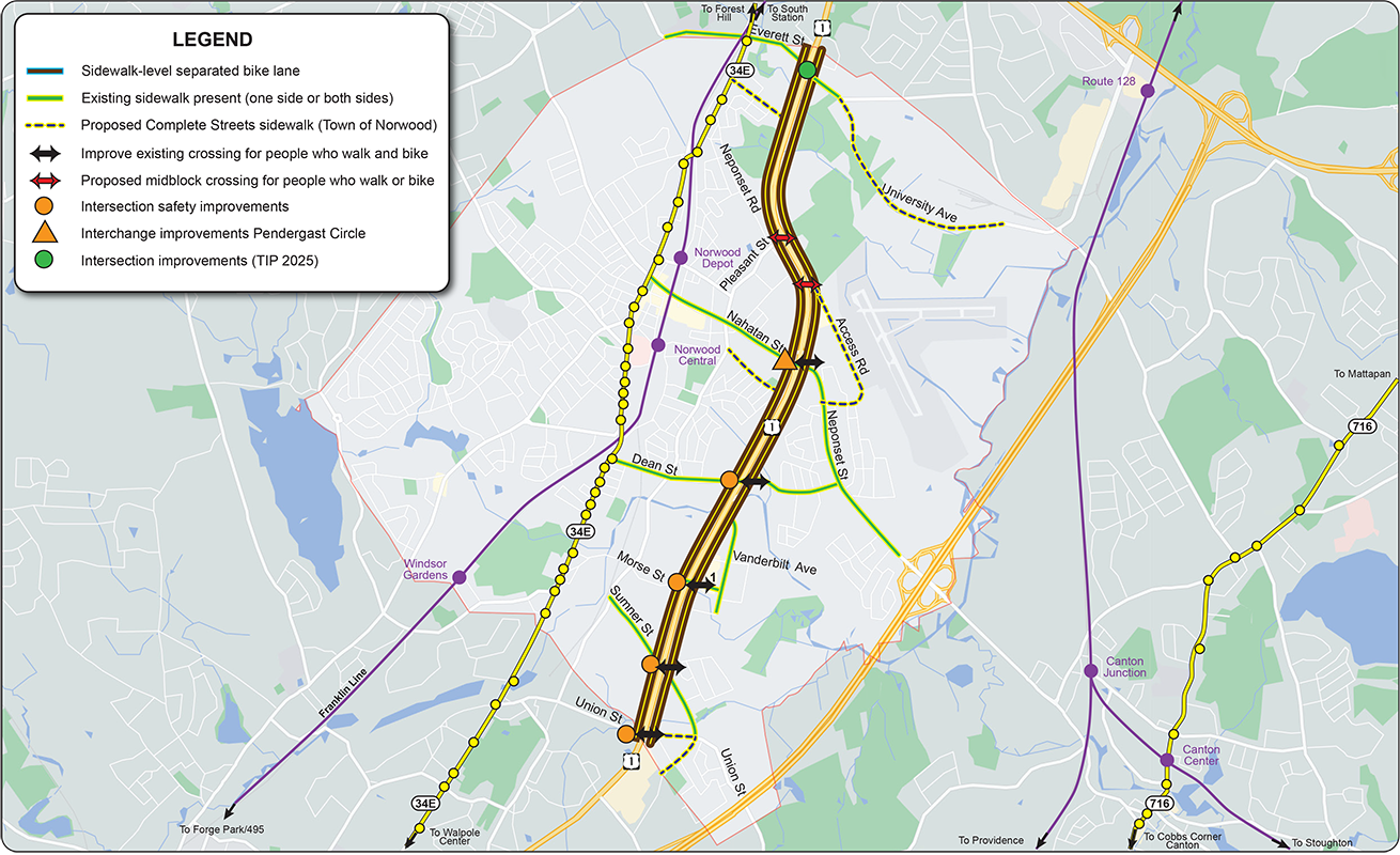 Figure 39
Summary of Improvements
Figure 39 is map showing the recommended improvements in the Route 1 corridor. 
